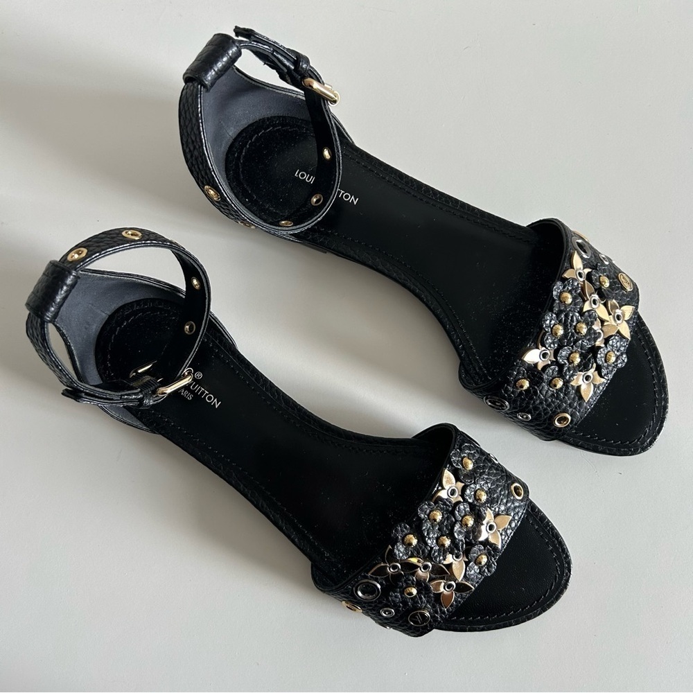 LOUIS VUITTON TROPICAL BLOOM SANDALS SHOES SZ 37 BLACK BNIB LIMITED EDITION